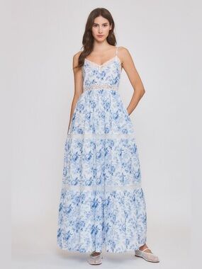 Camellia Floral Lace-Trim Maxi Dress